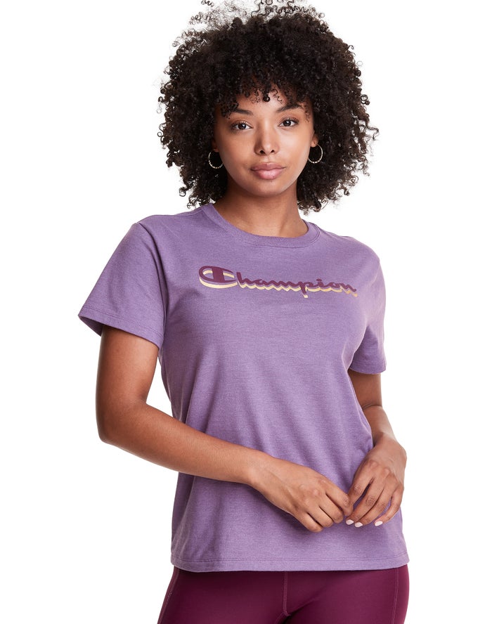 Camiseta Champion Mujer - Classic Drop Shadow Foil Script Logo ( Moradas ) 4586290-DP